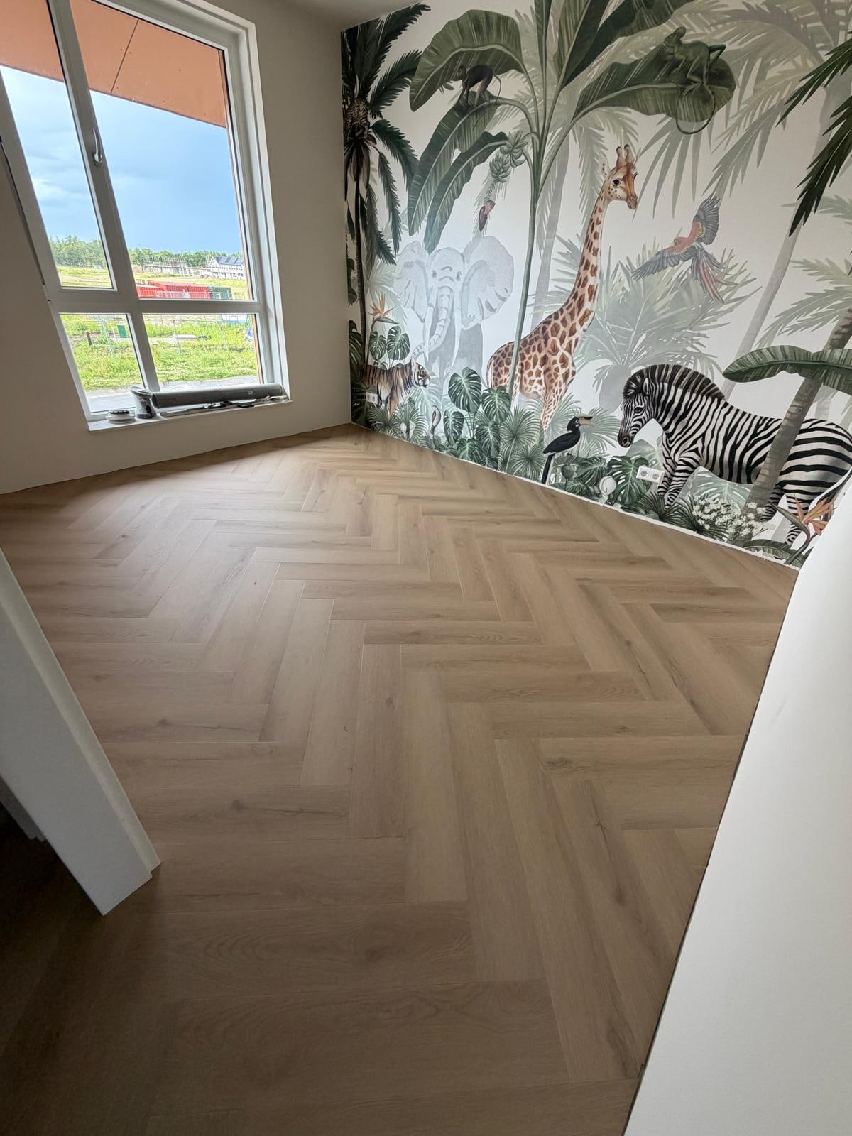 Herringbone PVC floor in a finished room